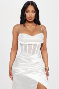 Georgia Corset Satin Gown - Off White sold by Fashion Nova