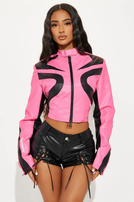 Restart Again Faux Leather Moto Jacket - Pink sold by Fashion Nova