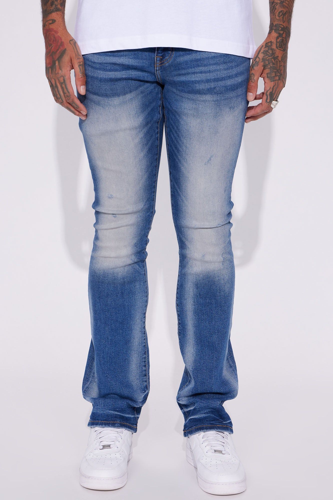 Held You Close Stacked Skinny Flare Jeans - Medium Blue Wash sold by Fashion Nova