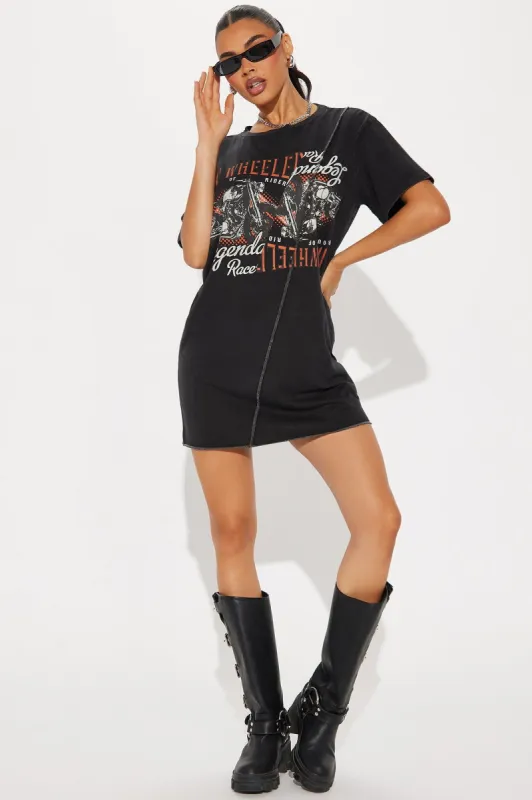 Legendary Racers T-Shirt Mini Dress - Black/combo sold by Fashion Nova