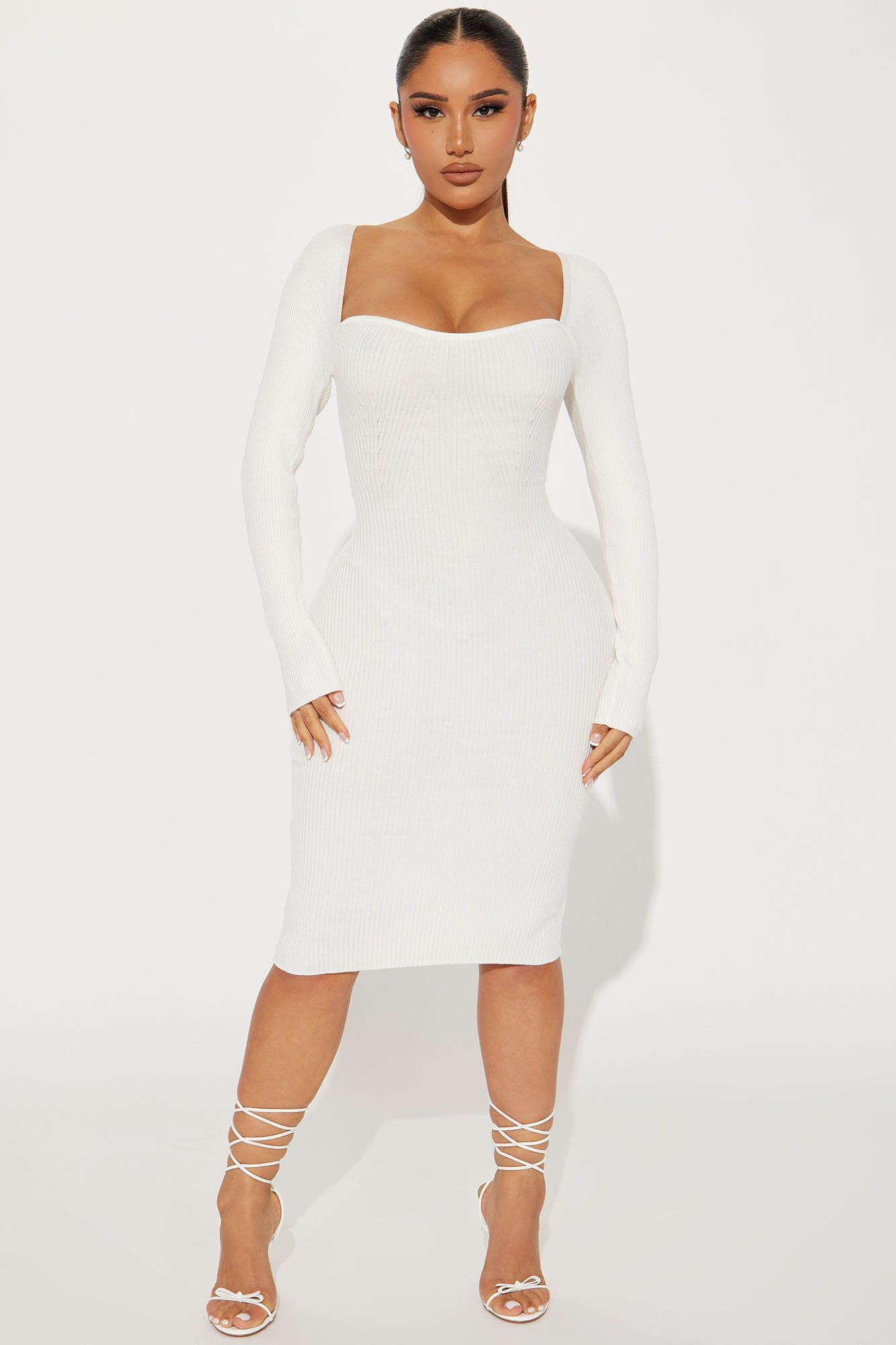 Jessie Sweater Midi Dress - White sold by Fashion Nova