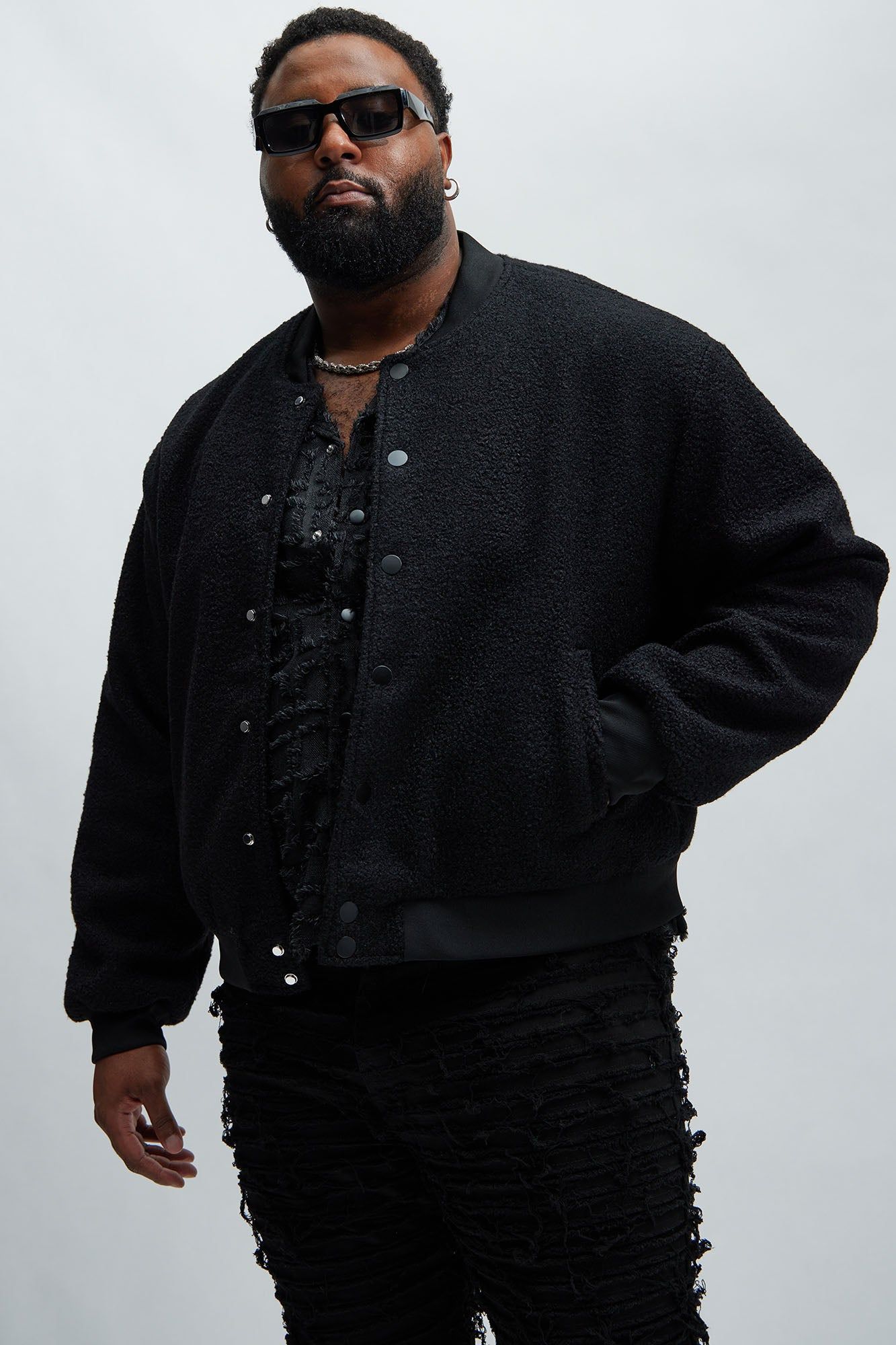 End Up Boucle Varsity Jacket - Black sold by Fashion Nova product image thumbnail 4