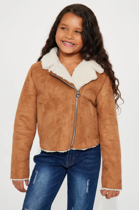 Mini Cold Yet Cute Sherpa Lined Moto Jacket - Brown sold by Fashion Nova