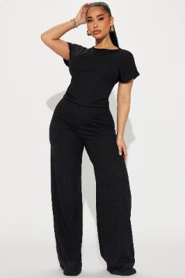 Too Little Too Late Ribbed Jumpsuit - Black sold by Fashion Nova