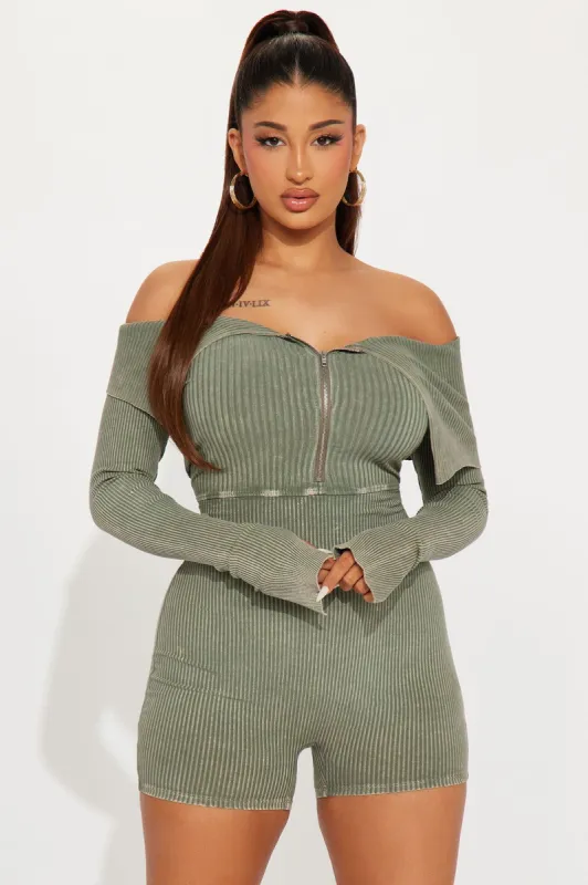 The Last Try Ribbed Romper - Olive sold by Fashion Nova