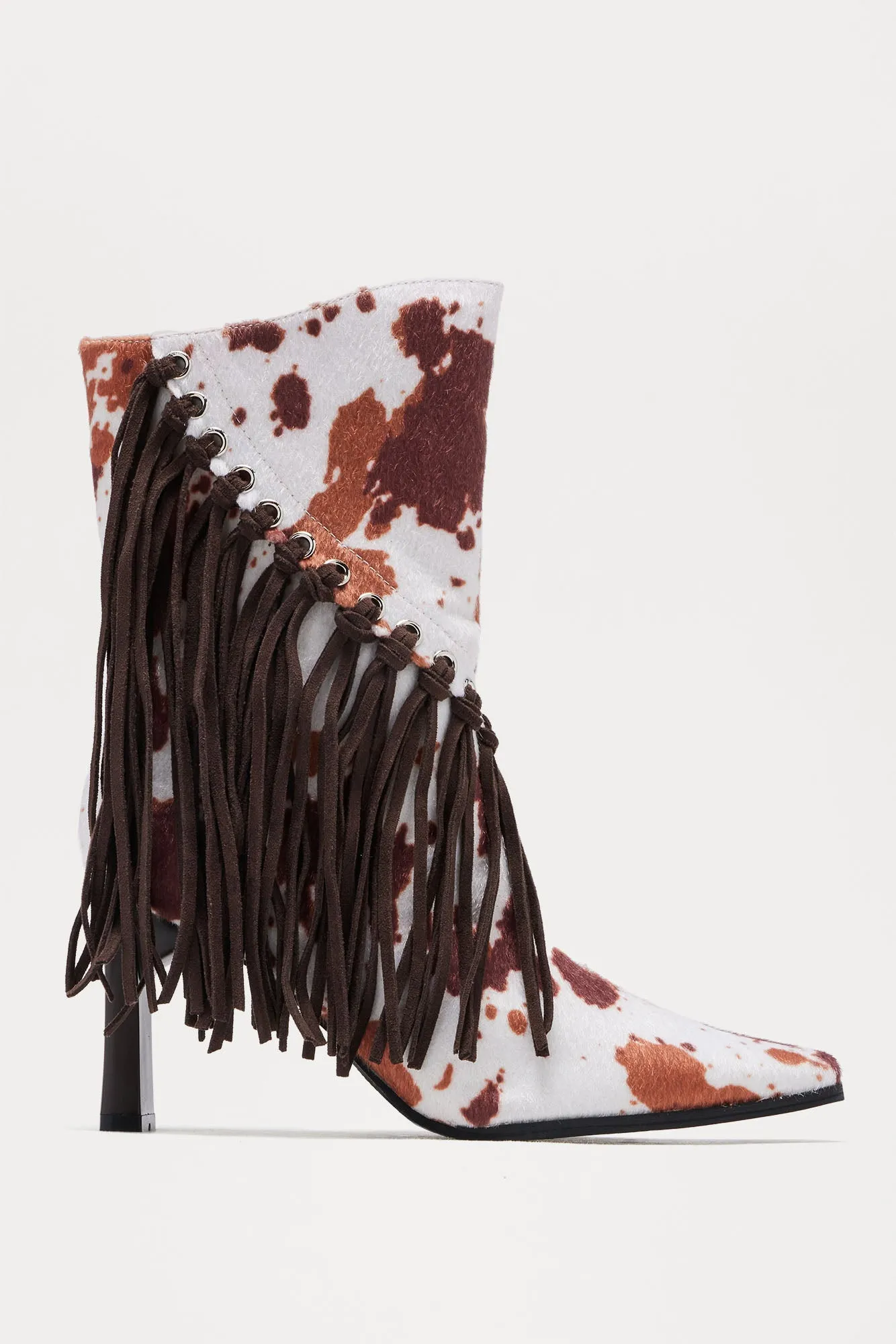 Dolly Fringe Booties - Brown/combo sold by Fashion Nova