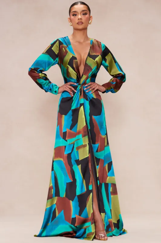 Holly Satin Maxi Dress - Blue/combo sold by Fashion Nova