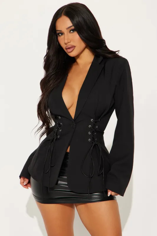 Cross The Line Lace Up Blazer - Black sold by Fashion Nova
