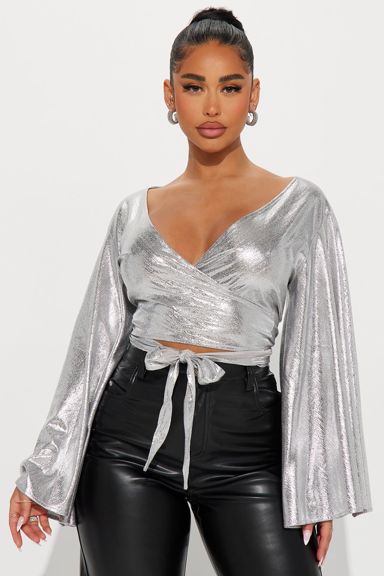 Disco Diva Metallic Blouse Top - Silver sold by Fashion Nova