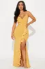 Hailey Ruffle Slit Gown - Mustard sold by Fashion Nova