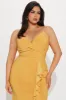 Hailey Ruffle Slit Gown - Mustard sold by Fashion Nova