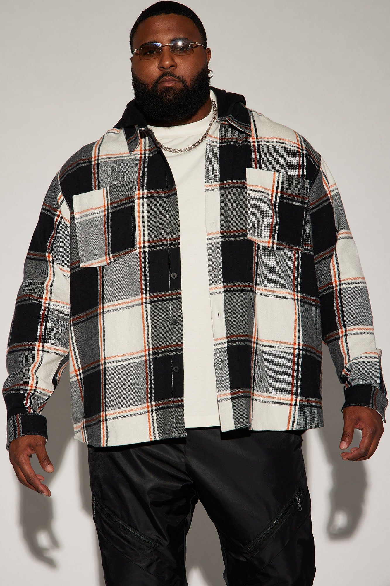 Time Gon Tell Hooded Oversized Shacket - Black/combo sold by Fashion Nova product image thumbnail 4