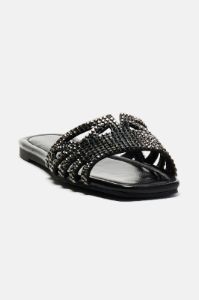 Flourishing Embellished Flat Sandals - Black sold by Fashion Nova