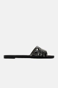 Flourishing Embellished Flat Sandals - Black sold by Fashion Nova