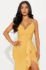 Hailey Ruffle Slit Gown - Mustard sold by Fashion Nova