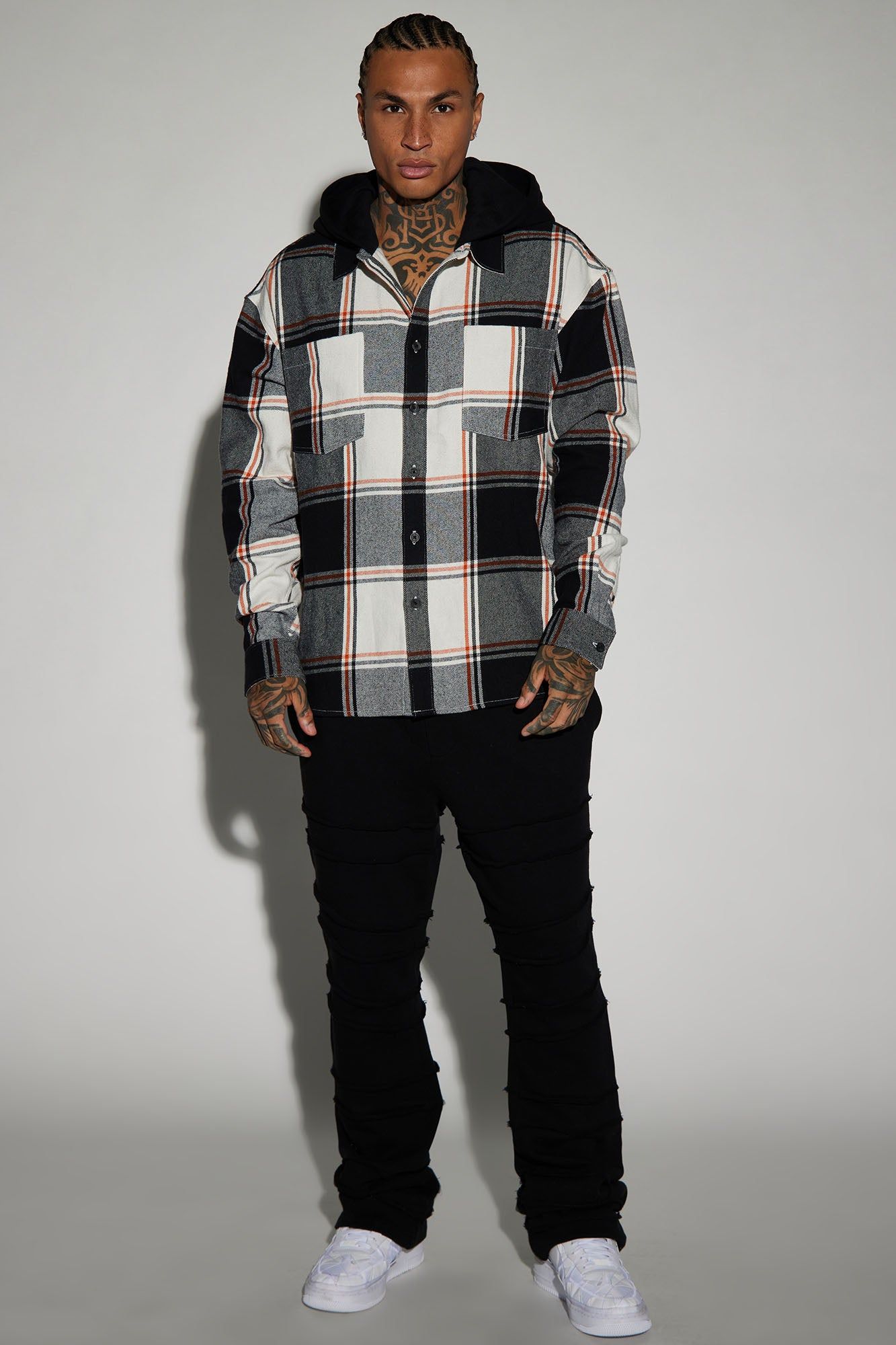 Time Gon Tell Hooded Oversized Shacket - Black/combo sold by Fashion Nova product image thumbnail 2