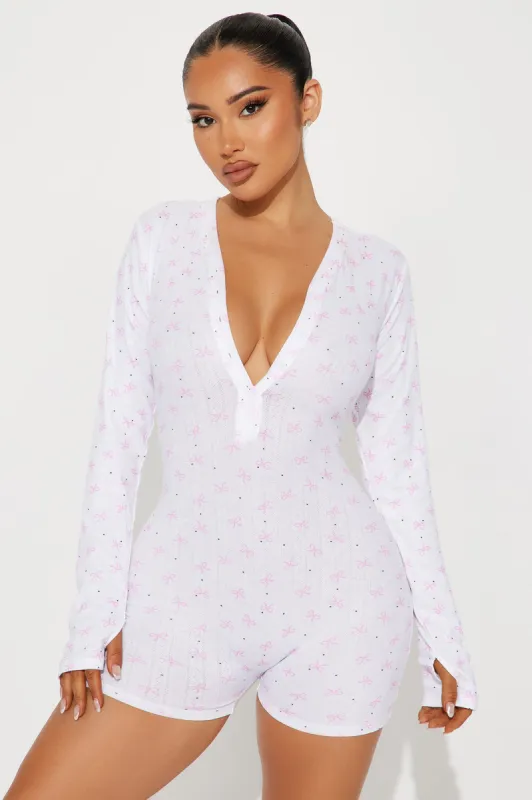 Always A Cutie Pointelle PJ Romper Onesie - White/Pink sold by Fashion Nova