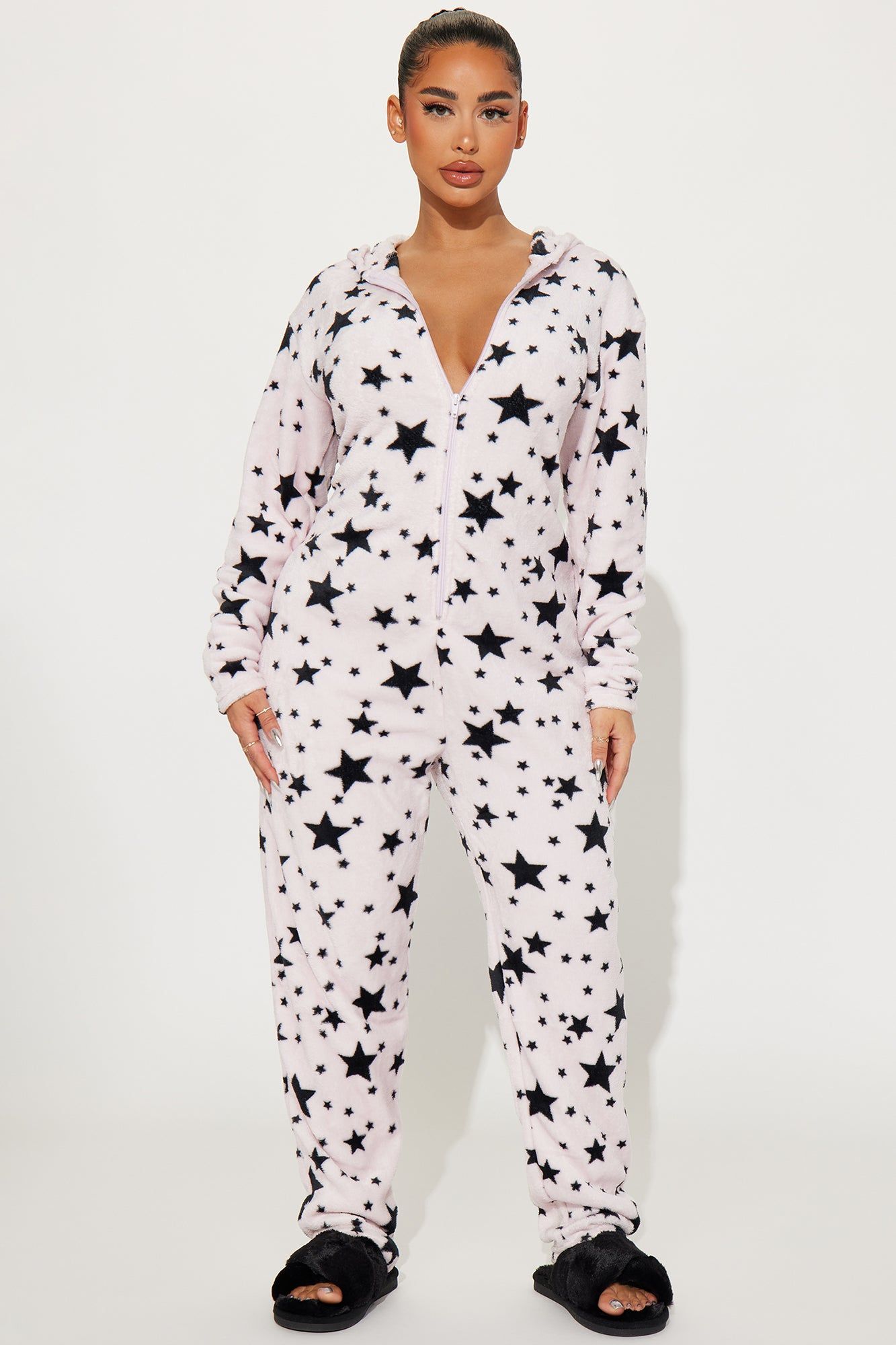 Wish On A Star Plush Hoodie PJ Onesie - Lavender/combo sold by Fashion Nova