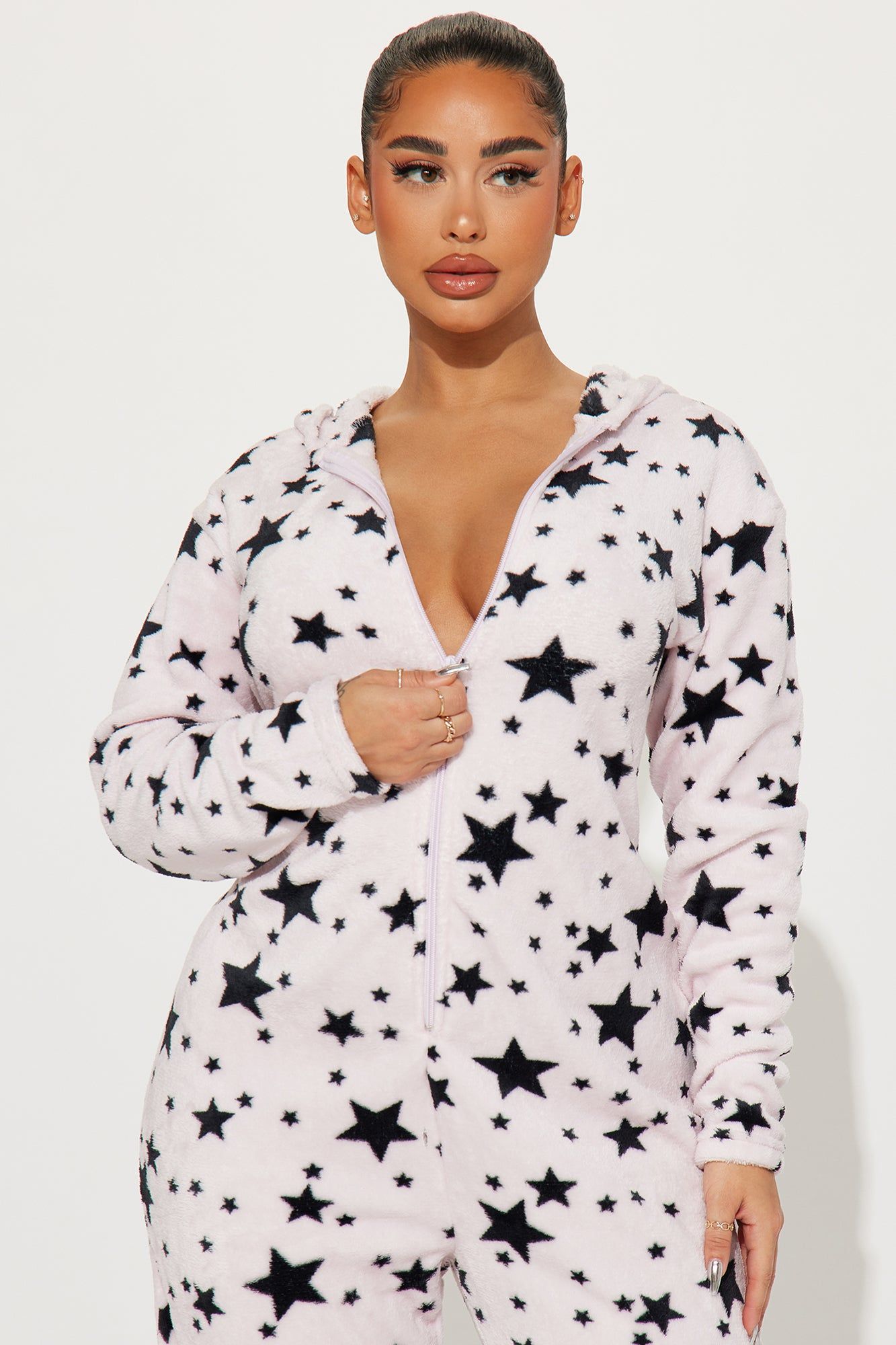 Wish On A Star Plush Hoodie PJ Onesie - Lavender/combo sold by Fashion Nova product image thumbnail 2