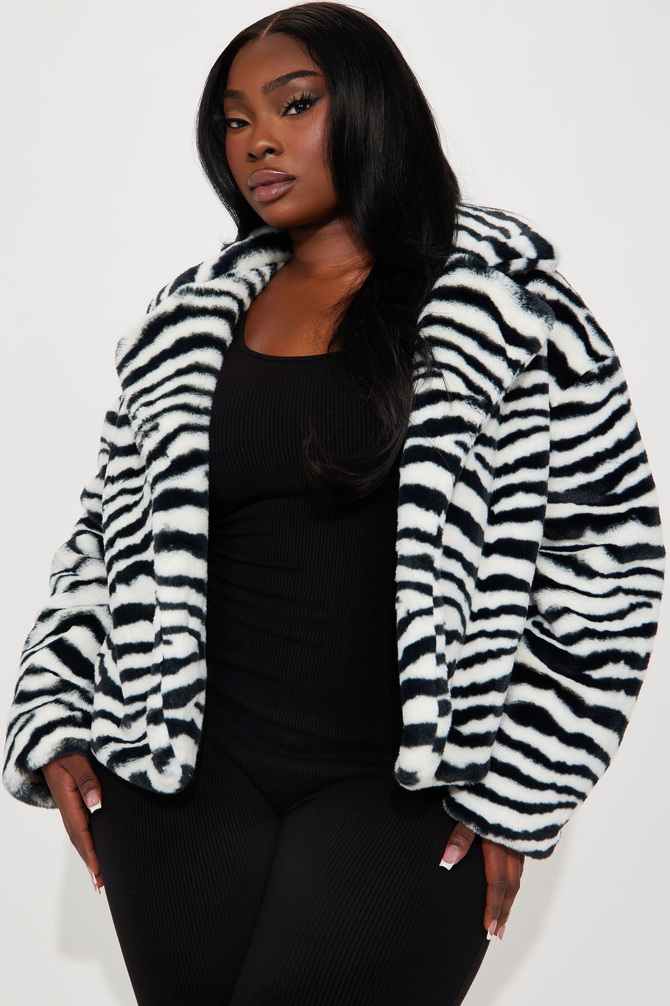 Katie Zebra Faux Fur Jacket - Black/combo sold by Fashion Nova product image thumbnail 4