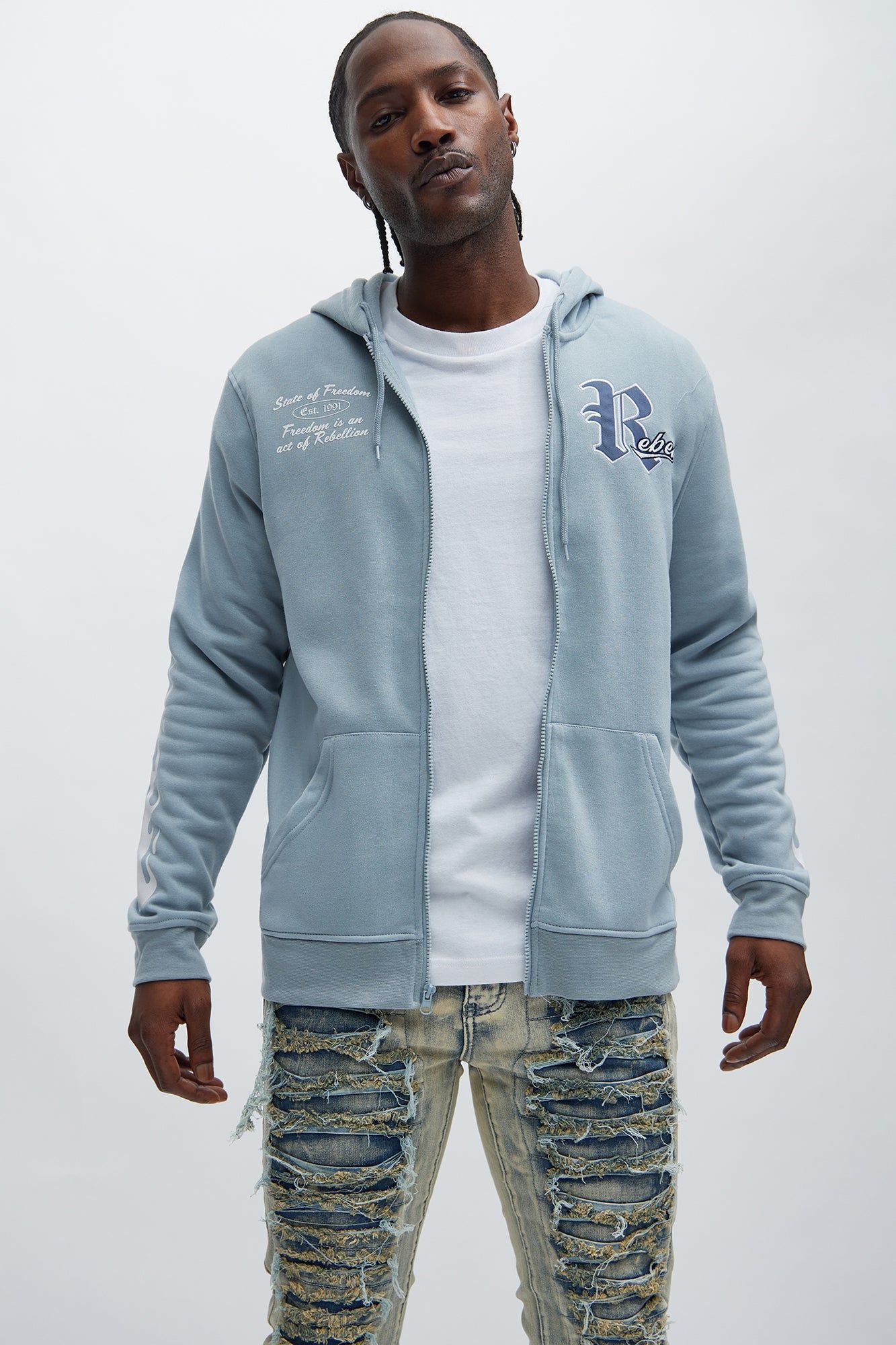 Rebel Cxltxre Club Zip Up Hoodie - Grey/Blue sold by Fashion Nova product image thumbnail 2