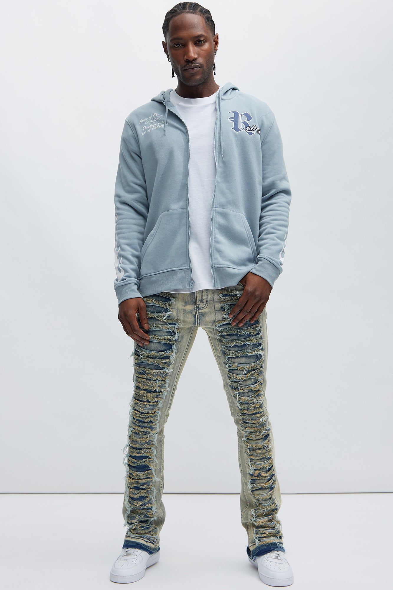 Rebel Cxltxre Club Zip Up Hoodie - Grey/Blue sold by Fashion Nova