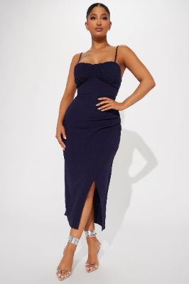 Lisa Linen Midi Dress - Navy sold by Fashion Nova