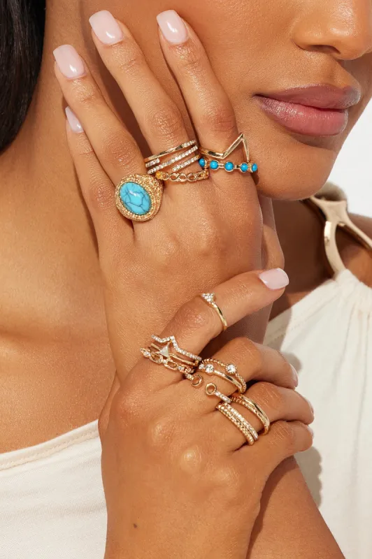 Coral Sea Ring Set - Gold/Blue sold by Fashion Nova