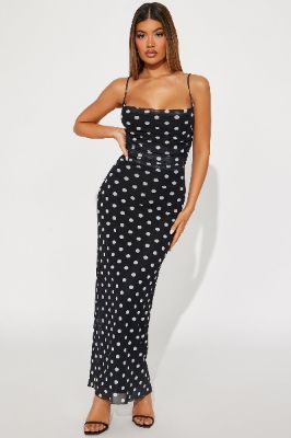 Sara Polka Dot Maxi Dress - Black/White sold by Fashion Nova