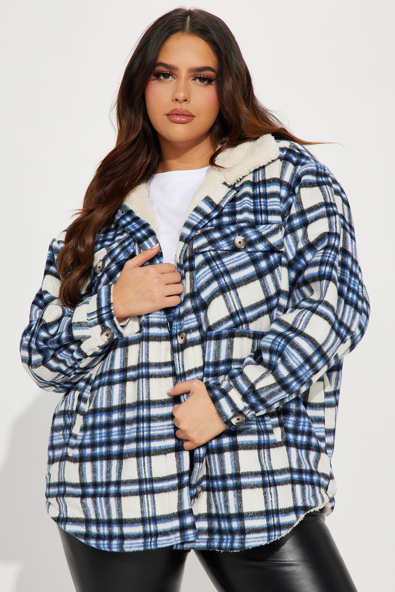 Down The Line Plaid Shacket - Blue/combo sold by Fashion Nova product image thumbnail 4
