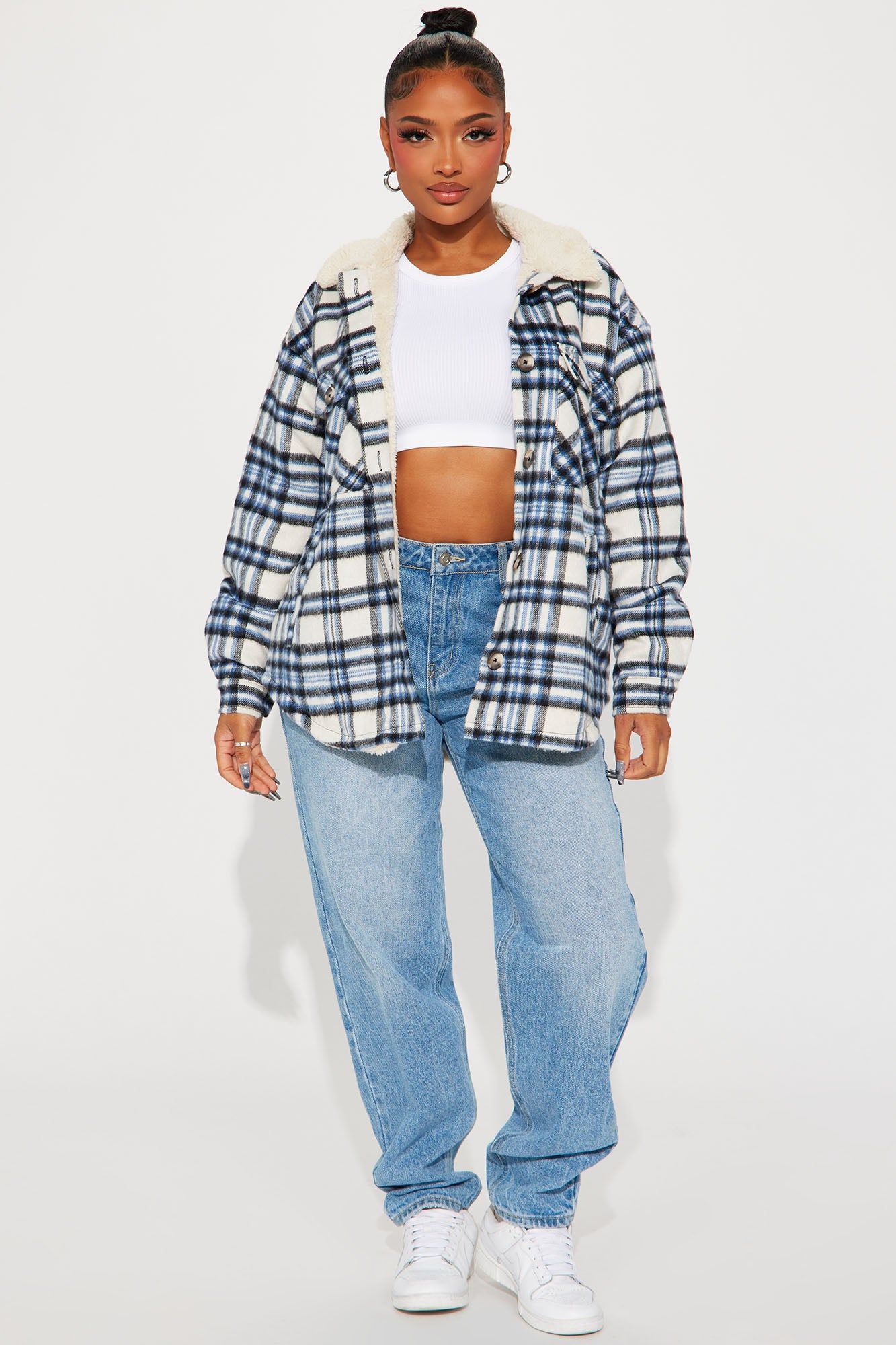 Down The Line Plaid Shacket - Blue/combo sold by Fashion Nova product image thumbnail 2