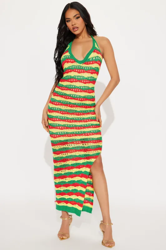 Bella Crochet Maxi Dress - Green/combo sold by Fashion Nova