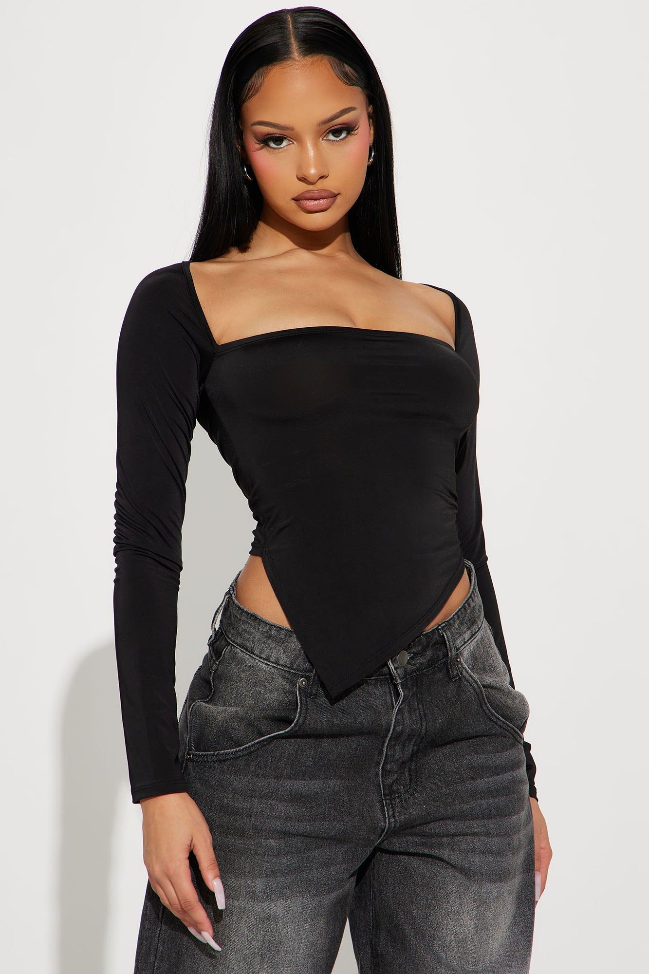 Aria Asymmetrical Top - Black sold by Fashion Nova