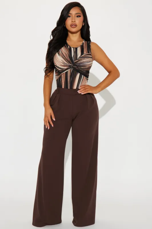 Down The Hall Wide Leg Trouser - Chocolate sold by Fashion Nova