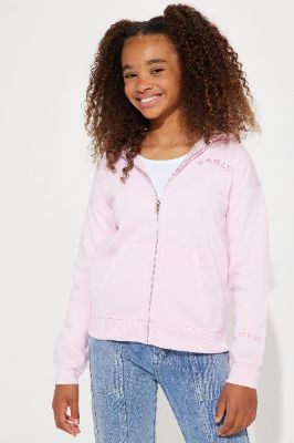 Mini Paris Zip Front Hoodie w/Rhinestone Trim - Pink sold by Fashion Nova