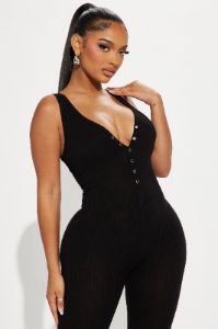 Monique Ribbed Jumpsuit - Black sold by Fashion Nova