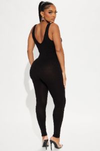 Monique Ribbed Jumpsuit - Black sold by Fashion Nova