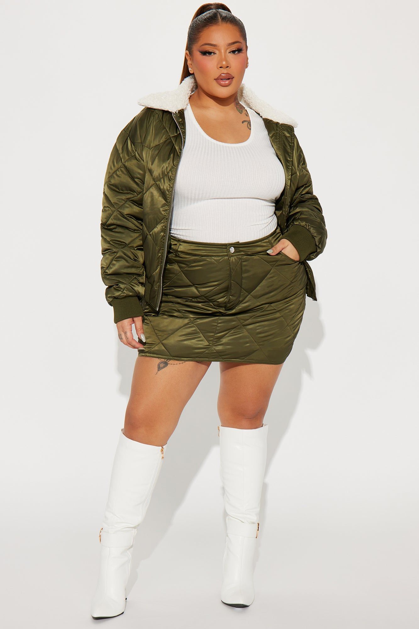 Kaylee Quilted Mini Skirt Set - Olive sold by Fashion Nova product image thumbnail 4