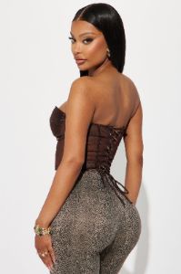 Scarlette Satin Corset Top - Brown sold by Fashion Nova