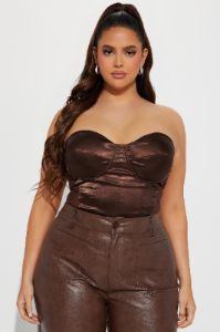 Scarlette Satin Corset Top - Brown sold by Fashion Nova