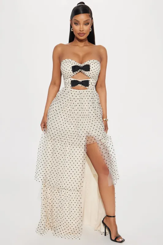 Elegant Polka Dot Maxi Dress - Cream/combo sold by Fashion Nova