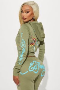 Ed Hardy Butterfly Zip Front Hoodie - Sage sold by Fashion Nova