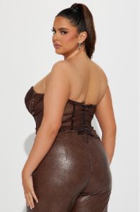 Scarlette Satin Corset Top - Brown sold by Fashion Nova