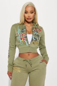 Ed Hardy Butterfly Zip Front Hoodie - Sage sold by Fashion Nova