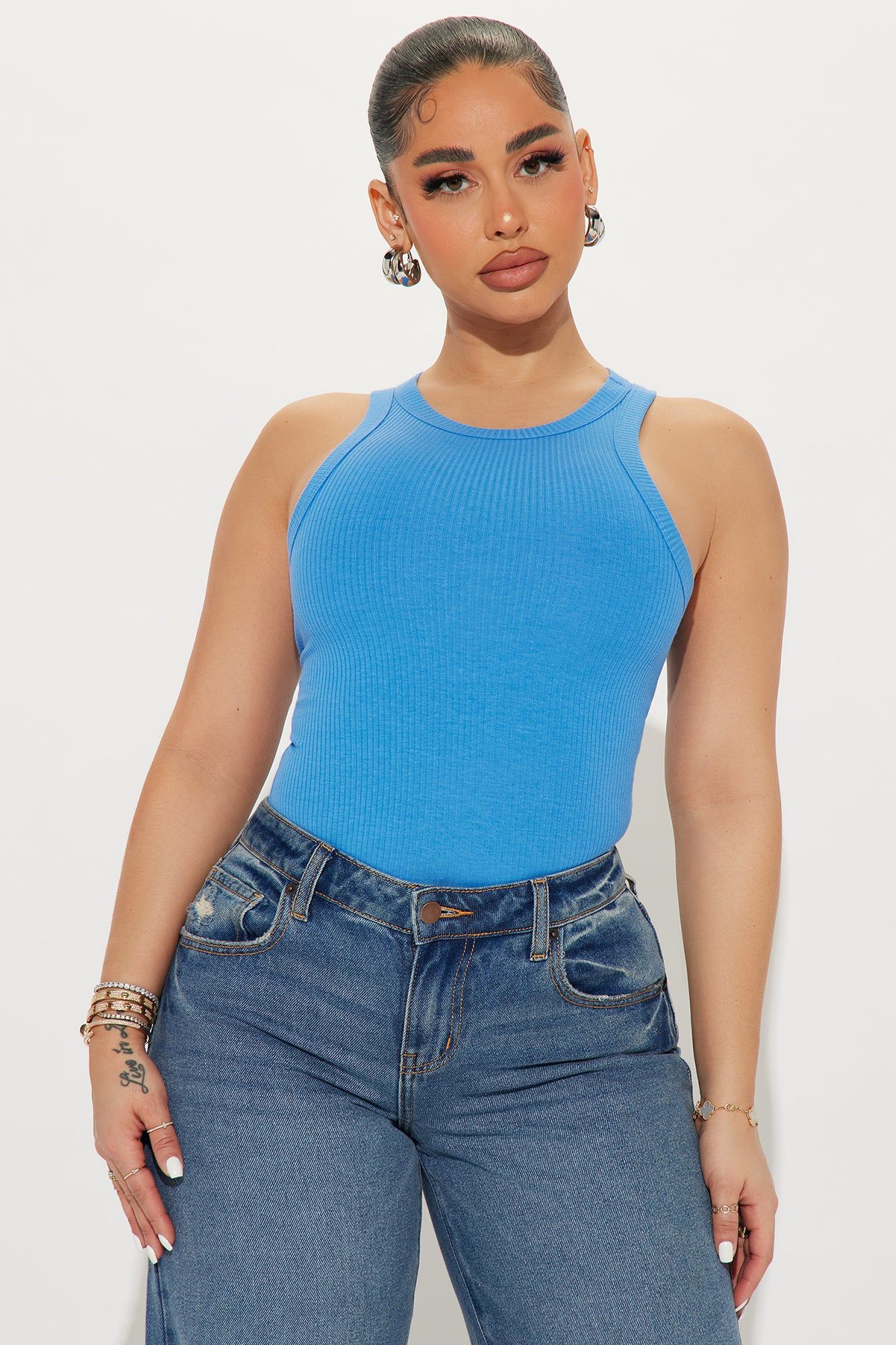 Reina Ribbed Tee - Blue sold by Fashion Nova