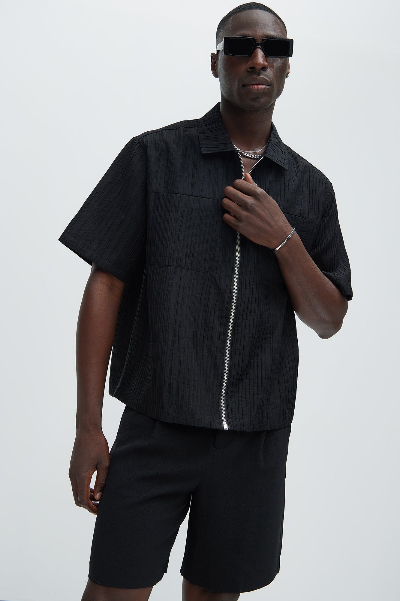 Niles Textured Shirt - Black sold by Fashion Nova