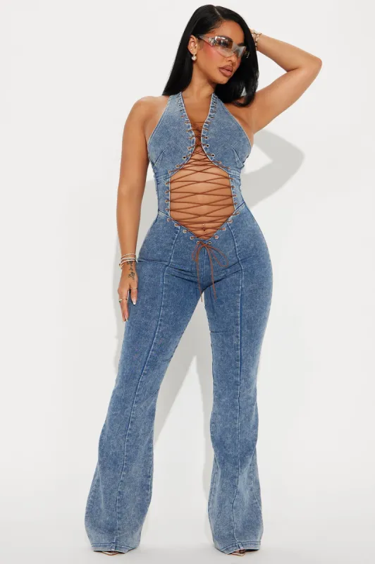 Capri Denim Washed Jumpsuit - Medium Wash sold by Fashion Nova