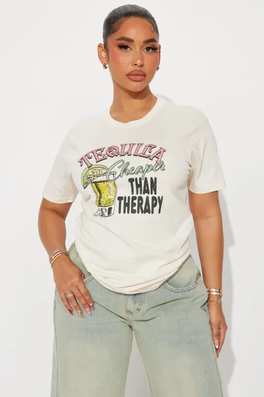 Tequila Cheaper Than Therapy Tee - Off White sold by Fashion Nova