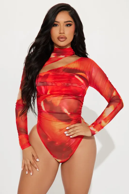 Cabo Sunsets Mesh Bodysuit - Red/combo sold by Fashion Nova