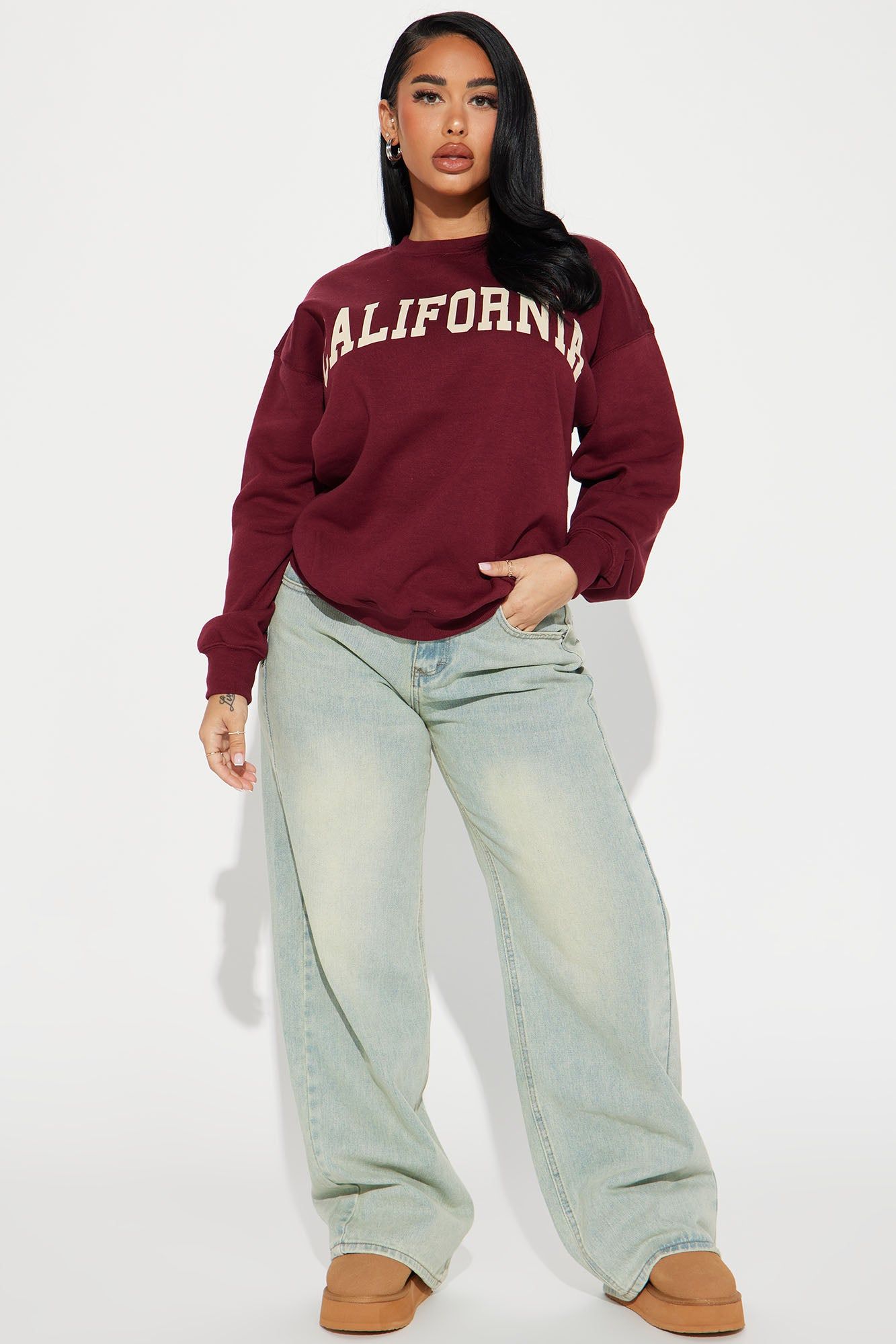 California Vintage Crew Neck Sweatshirt - Burgundy sold by Fashion Nova product image thumbnail 2